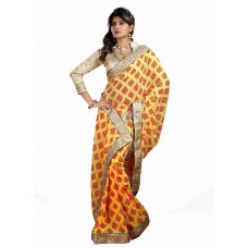 Triveni Majestic Yellow Colored Border Worked Chiffon Saree